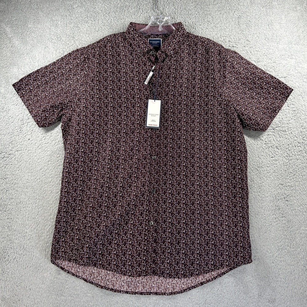 International Report Shirt Mens Large Red Wine Micro Touch Short Sleeve Slim NEW